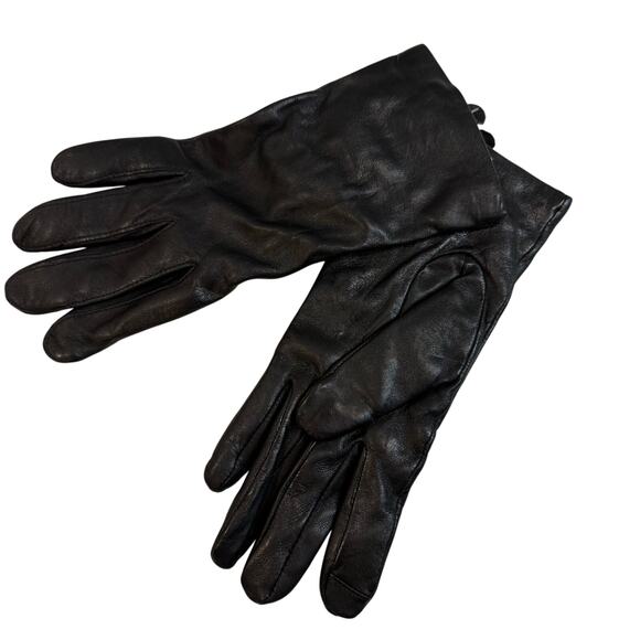 NWT Lands' End Women's EZ Touch Screen Cashmere Lined Black Leather Gloves M - Picture 5 of 8